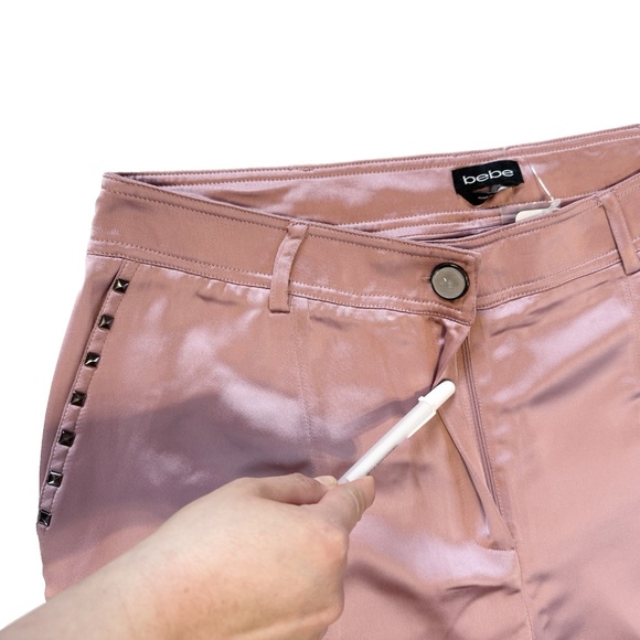 Bebe Size 12 Natural Waist Stud Detail Satin Jogger Pant Pink Cargo Pockets NWT - Picture 8 of 16